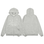 Broken Planet Cracked Planet Zip Up Hoodie - Heather Grey