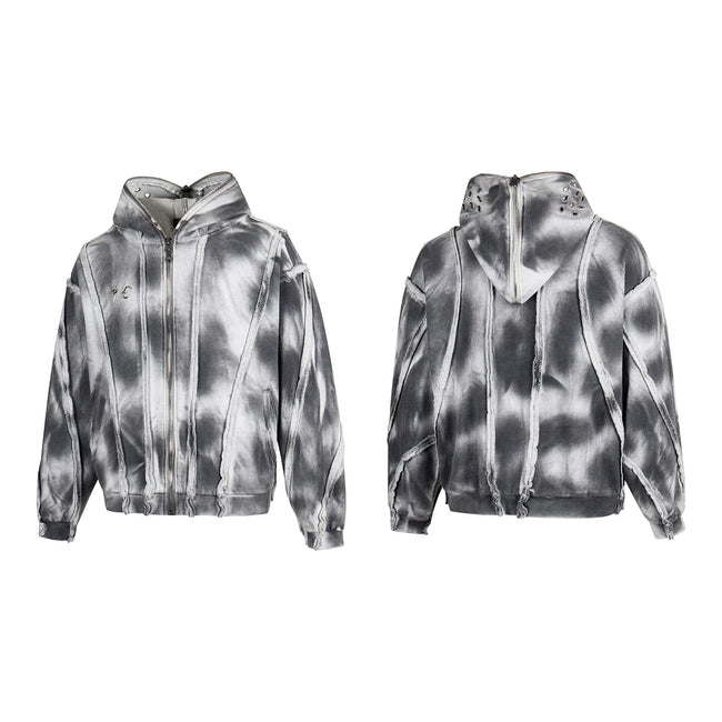 Thug Club Tie Dye Raw Seam Zip Cropped Hoodie, Unisex Hover Image