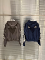 Thug Club Distressed Zip Hoodie with Flame Sleeve Embroidery, Unisex