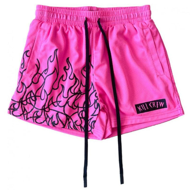 Killcrew Flame Graphic Pink and Black Mesh Shorts Hover Image
