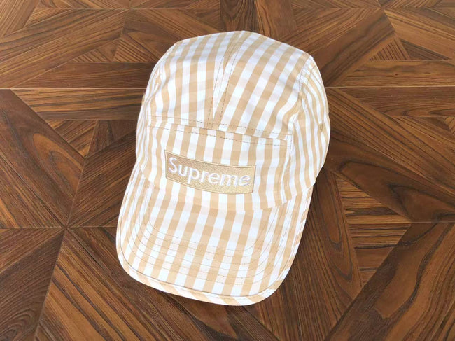 Supreme Tan and White Gingham 5-Panel Box Logo Camp Cap Hover Image