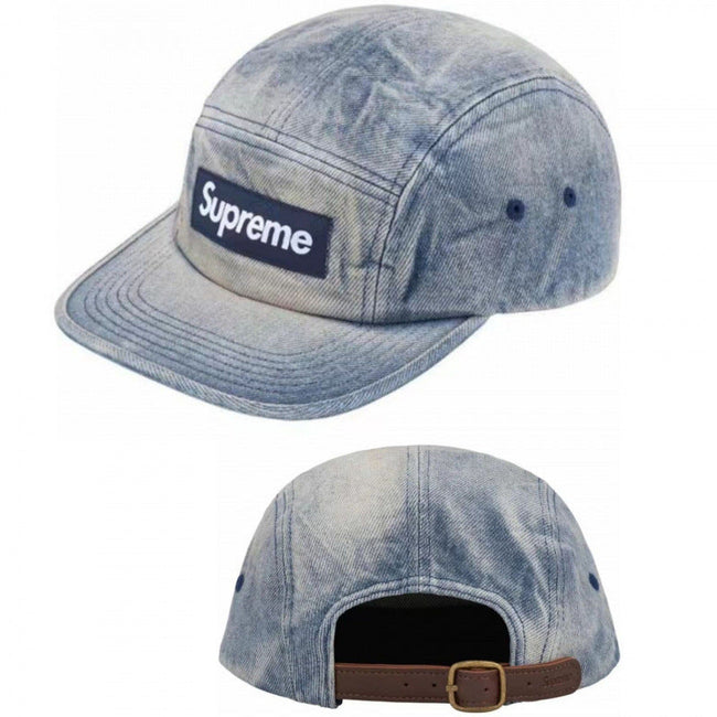 Supreme Light Blue Acid Wash Denim 5-Panel Box Logo Camp Cap Hover Image