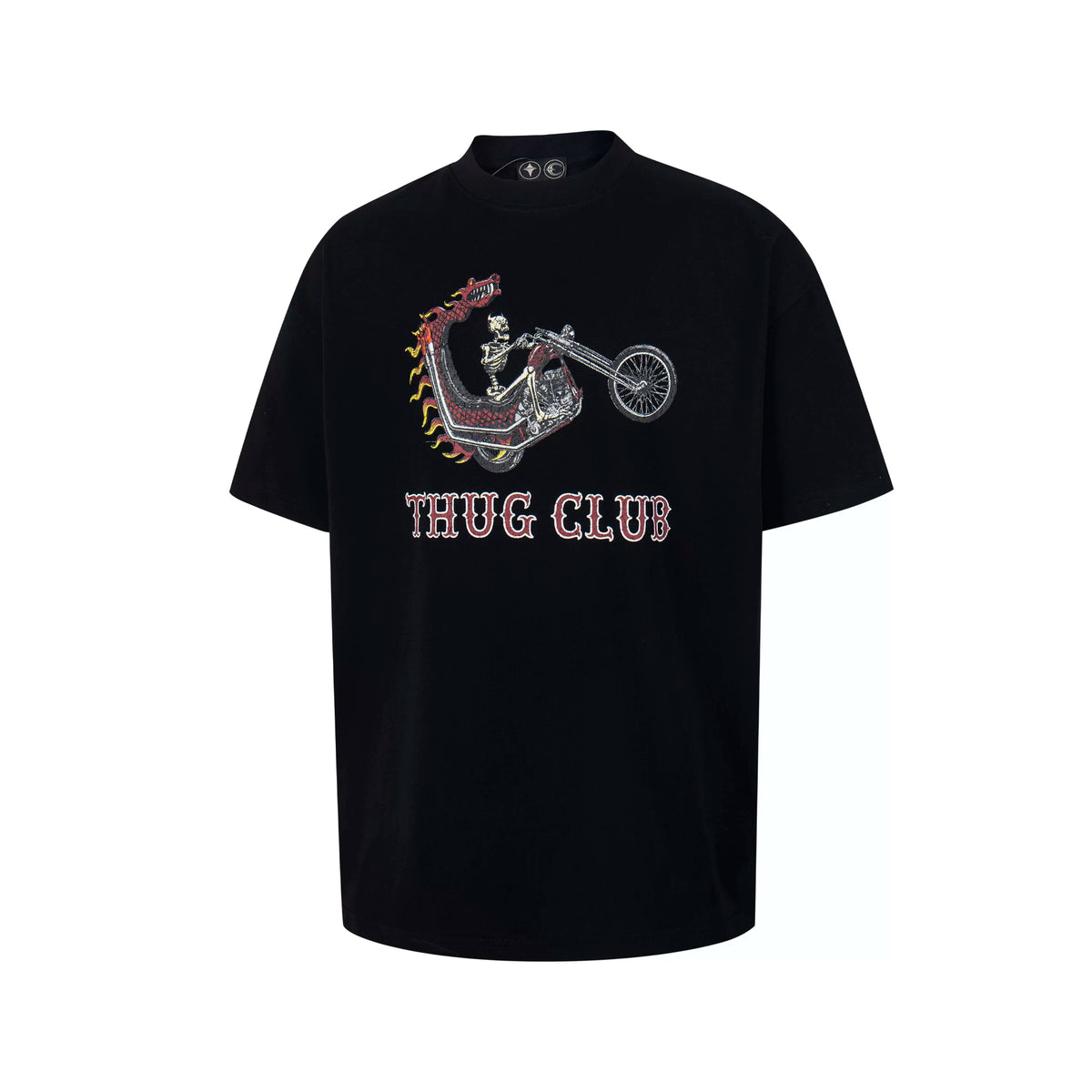 Thug Club Skeleton Motorcycle Dragon Graphic Black Oversized T-Shirt, Unisex