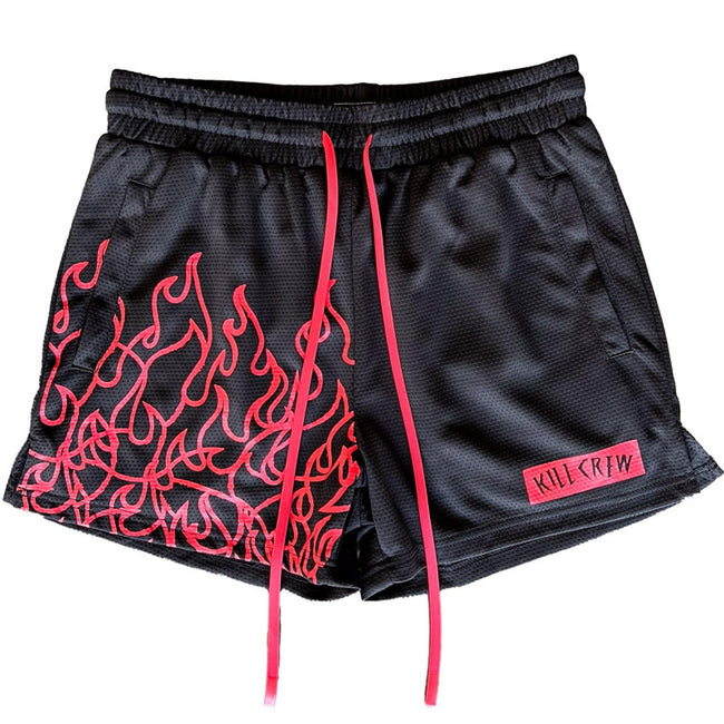 Killcrew Flame Graphic Black and Red Mesh Shorts Hover Image