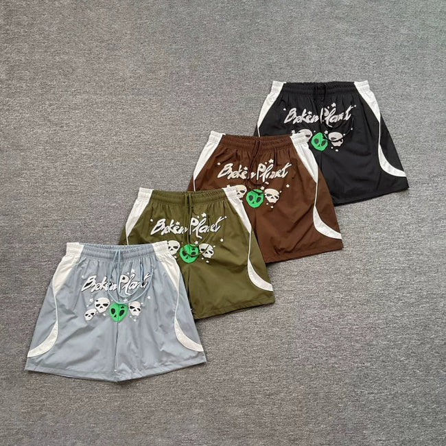 Broken Planet Alien Skull Graphic Color Block Nylon Shorts - 4 Colors Available Hover Image