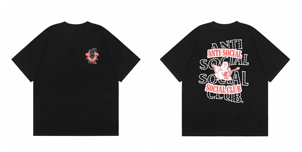 Anti Social Social Club Black Tee – Layered Guitar Print