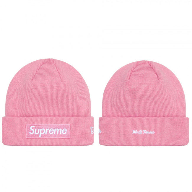 Supreme / New Era Pink Box Logo Beanie with World Famous Embroidery Hover Image