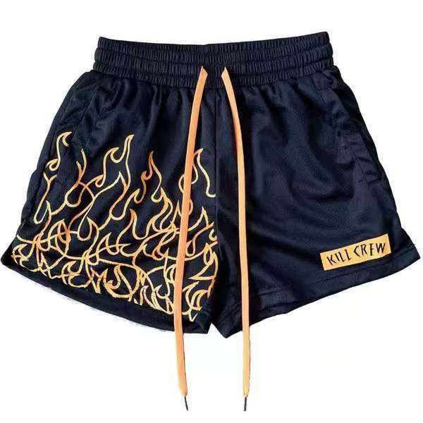 Killcrew Flame Graphic Black and Orange Mesh Shorts