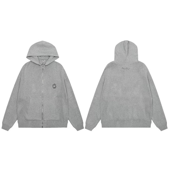 Broken Planet Knit Full Zip Hooded Cardigan - Heather Grey Main Image