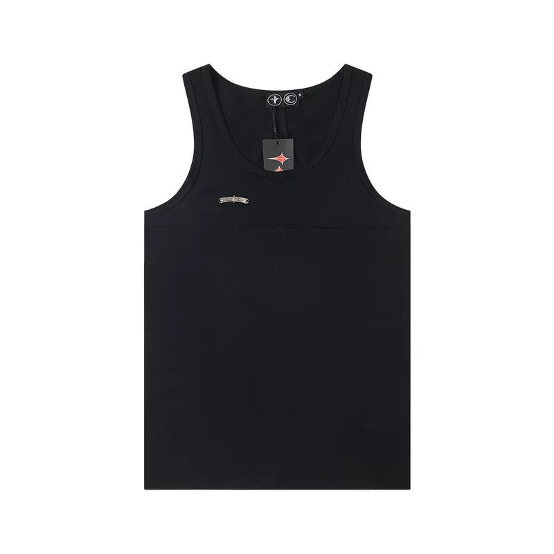 Thug Club Embroidered Logo U-Neck Tank Top, Y2K Gothic Sleeveless Vest