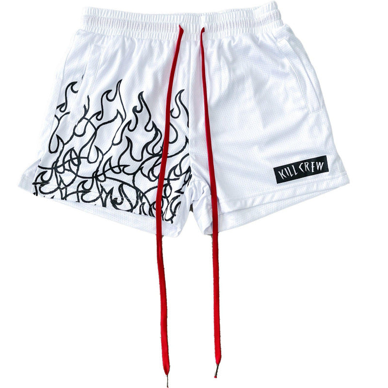Killcrew Flame Graphic White and Black Mesh Shorts