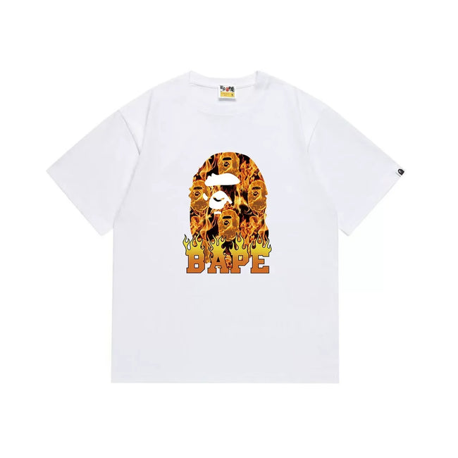 BAPE Style Flame & Logo Ape Head Short-Sleeve Tee - White Hover Image