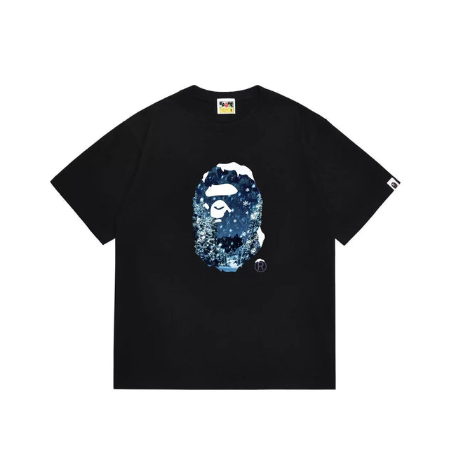 BAPE Style Winter Snow Scenery Ape Head Short-Sleeve Tee - Black Hover Image