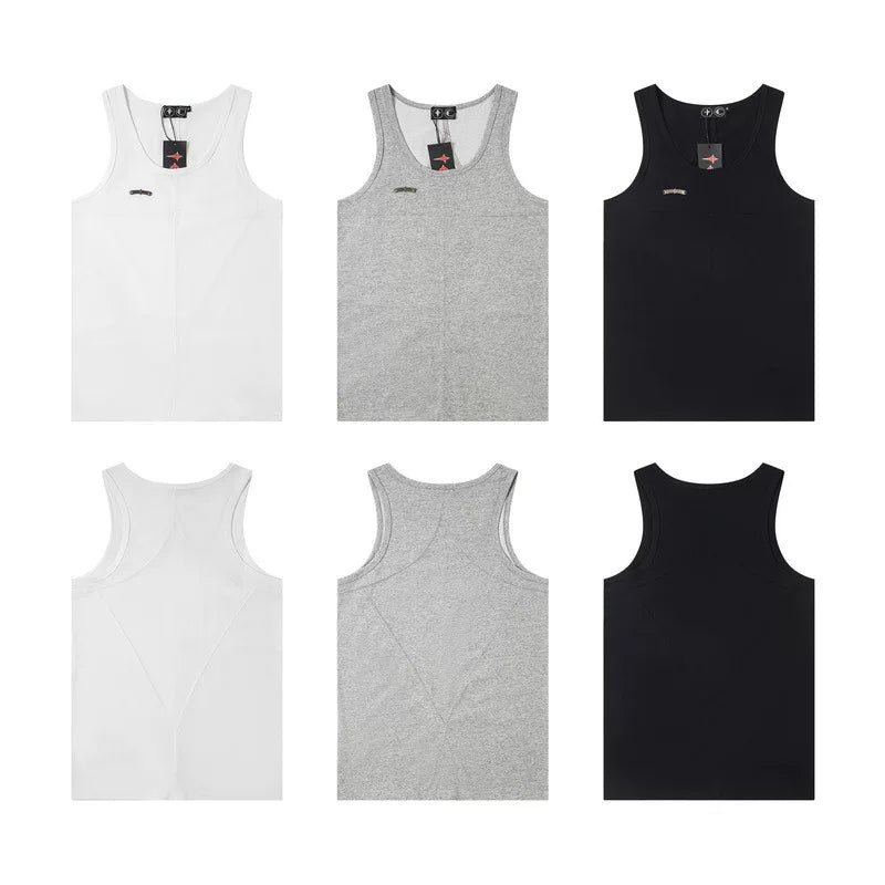 Thug Club Embroidered Logo U-Neck Tank Top, Y2K Gothic Sleeveless Vest