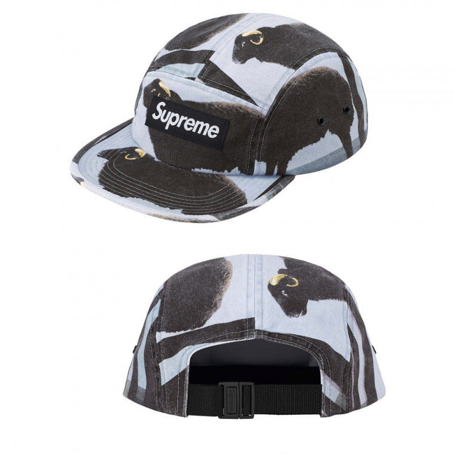 Supreme Light Blue Ram Print 5-Panel Black Box Logo Camp Cap Hover Image