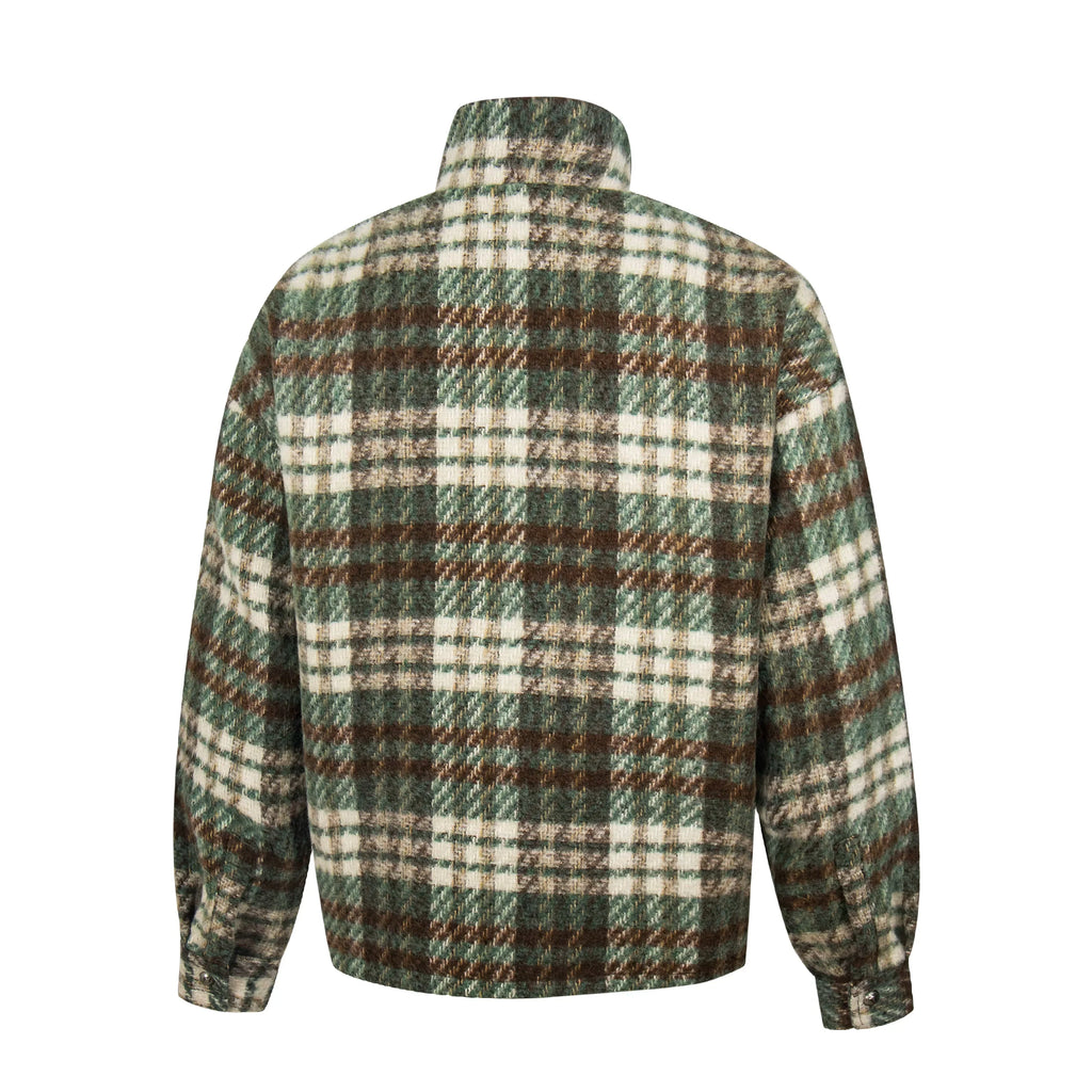 Thug Club Green Plaid Wool Blend Zip Jacket, Unisex