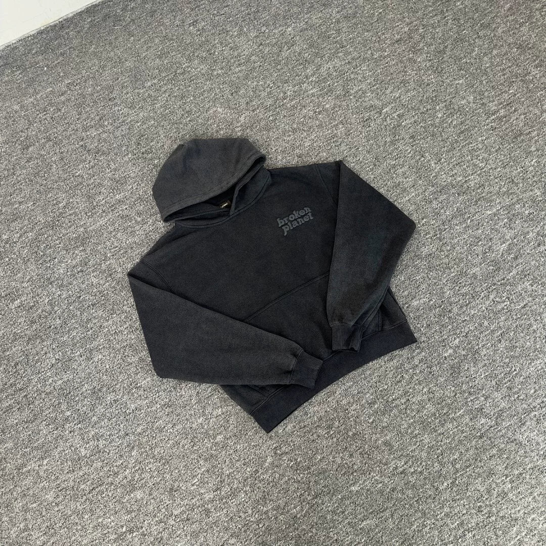 Broken Planet Minimal Embroidery Washed Black Matching Tracksuit Set