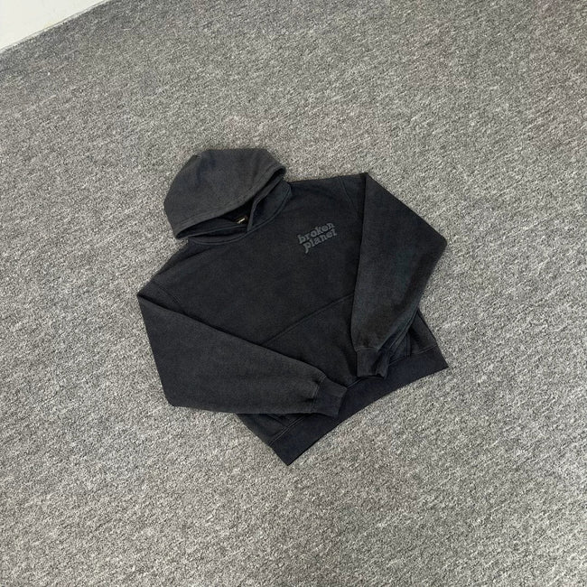 Broken Planet Minimal Embroidery Washed Black Matching Tracksuit Set Main Image