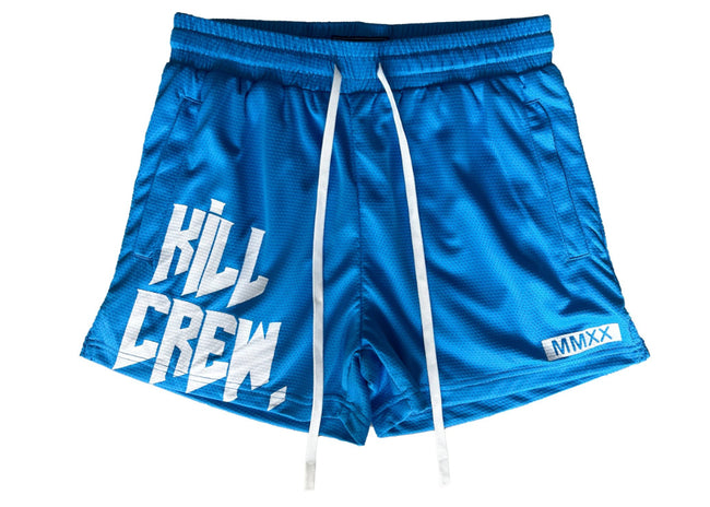 Killcrew Logo Graphic Blue and White Mesh Shorts Hover Image