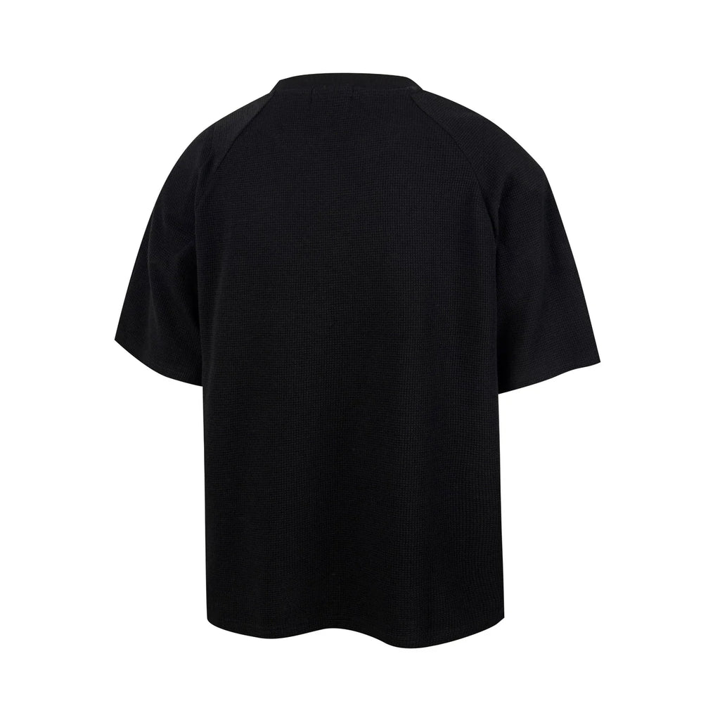 Thug Club Double Skull Print Waffle Knit Oversized T-shirt, Y2K Gothic Short Sleeve Tee
