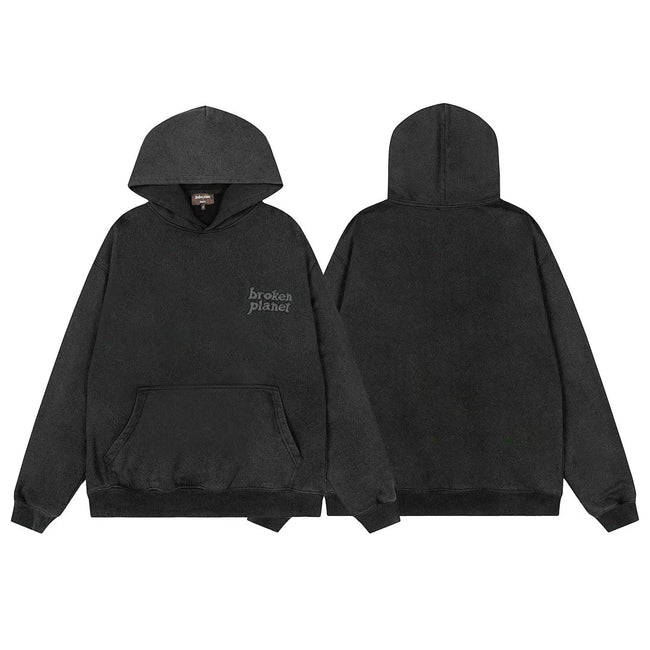 Broken Planet Minimal Embroidery Washed Black Matching Tracksuit Set Hover Image