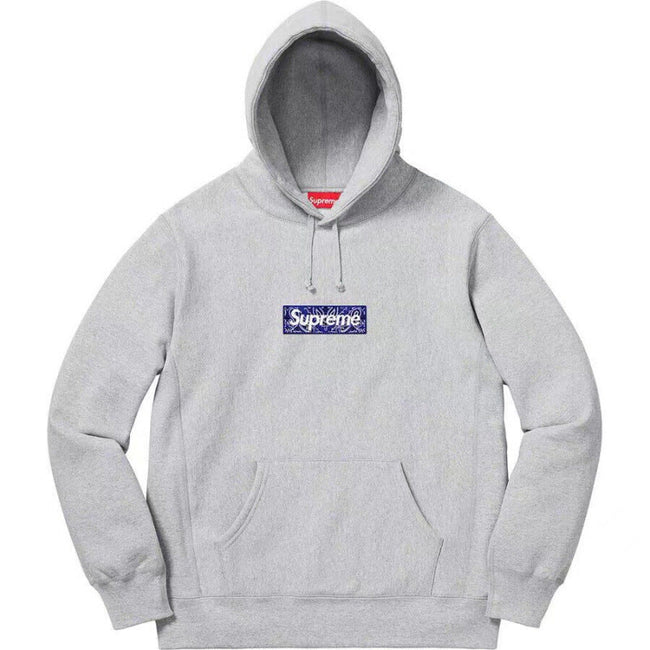 Supreme Bandana Box Logo Hooded Sweatshirt - Heather Grey / Blue Hover Image