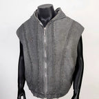 Thug Club Grey Raw Fringe Hooded Zip Vest, Unisex