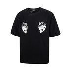 Thug Club Double Skull Print Waffle Knit Oversized T-shirt, Y2K Gothic Short Sleeve Tee