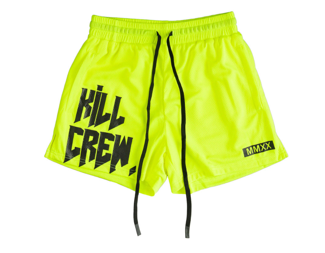 Killcrew Logo Graphic Neon Yellow and Black Mesh Shorts
