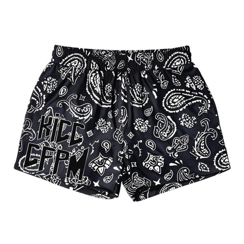 Killcrew Black and White Paisley Print Athletic Shorts