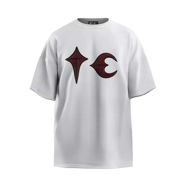 Thug Club Red Star Moon Logo White Oversized T-Shirt, Unisex Hover Image