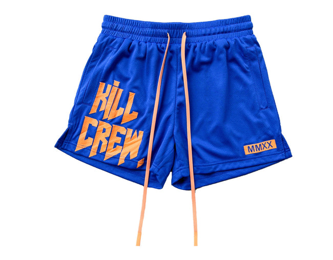 Killcrew Logo Graphic Blue and Orange Mesh Shorts Hover Image