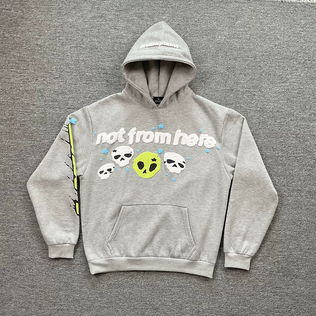 Broken Planet Not From Here Alien Skull Hoodie‑3 Colors