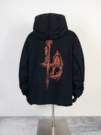 Thug Club Black Red Dragon Graphic Raw Edge Oversized Hoodie, Unisex