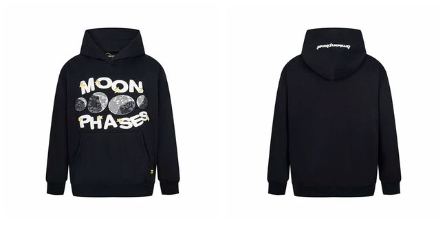 Broken Planet Moon Phases Black Foam Print Oversized Hoodie Hover Image