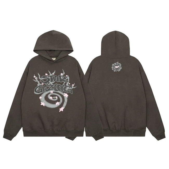 Broken Planet Star Gazing Dark Brown Oversized Graphic Hoodie Hover Image
