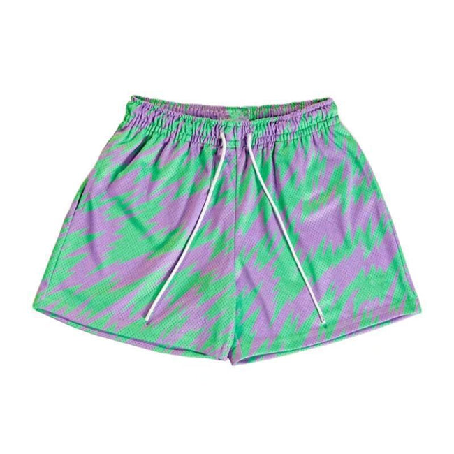 Purple and Green Abstract Lightning Athletic Shorts Hover Image