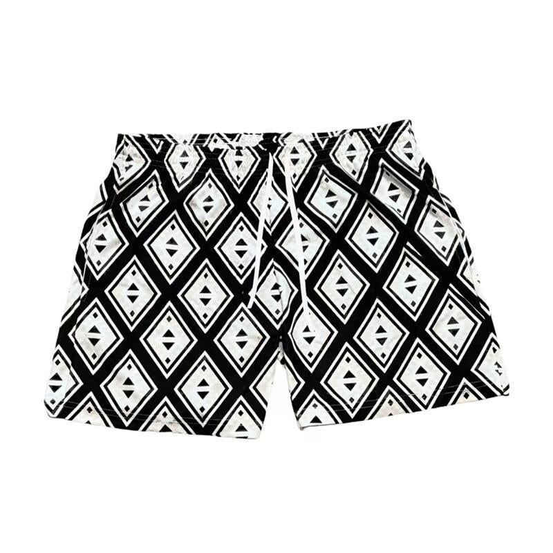 Black and White Diamond Geometric Athletic Shorts