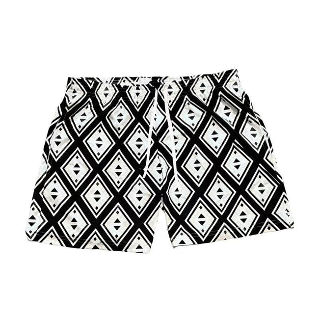 Black and White Diamond Geometric Athletic Shorts Hover Image