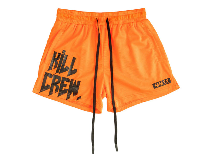 Killcrew Logo Graphic Orange and Black Mesh Shorts Hover Image