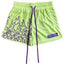Killcrew Flame Graphic Lime Green and Purple Mesh Shorts