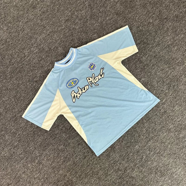 Broken Planet Light Blue Retro Football Jersey T-Shirt Hover Image