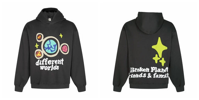 Broken Planet Different Worlds Black Oversized Graphic Hoodie Hover Image