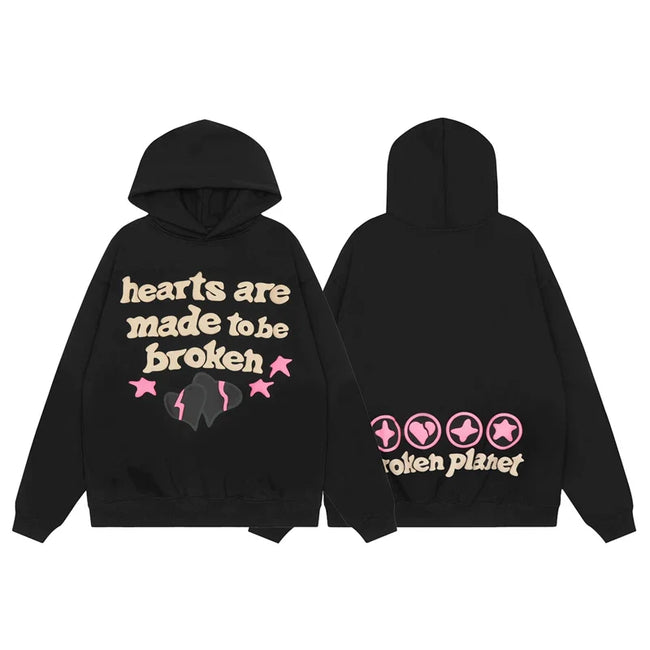 Broken Planet Hearts Are Made To Be Broken Black Oversized Graphic Hoodie Hover Image