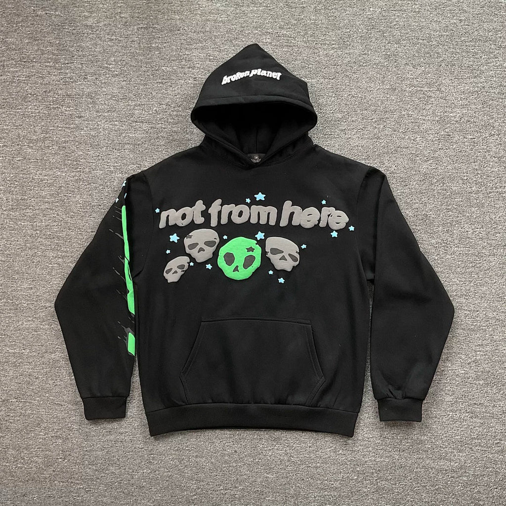 Broken Planet Not From Here Alien Skull Hoodie‑3 Colors