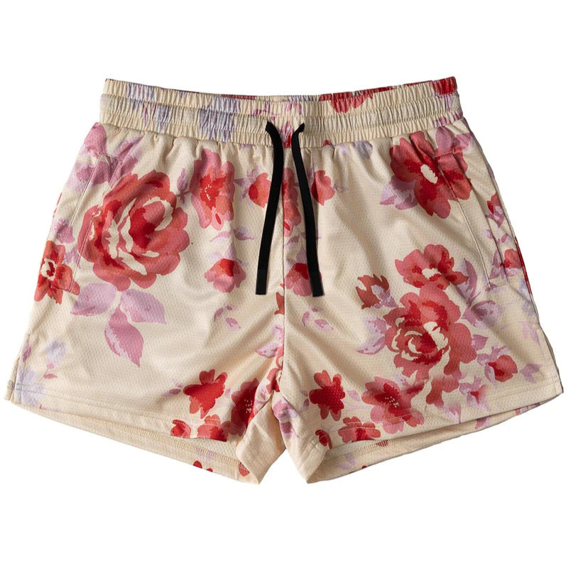 Killcrew Cream and Red Floral Mesh Shorts