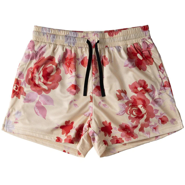 Killcrew Cream and Red Floral Mesh Shorts Hover Image