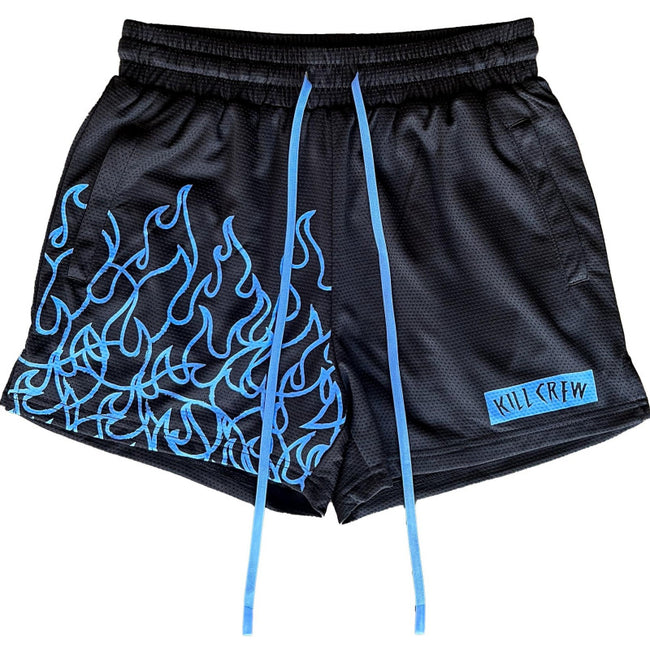 Killcrew Flame Graphic Black and Blue Mesh Shorts Hover Image
