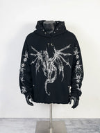 Thug Club Black Dragon Graphic Raw Edge Oversized Hoodie, Unisex
