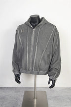 Thug Club Vintage Grey Washed Raw Seam Zip Hoodie, Unisex
